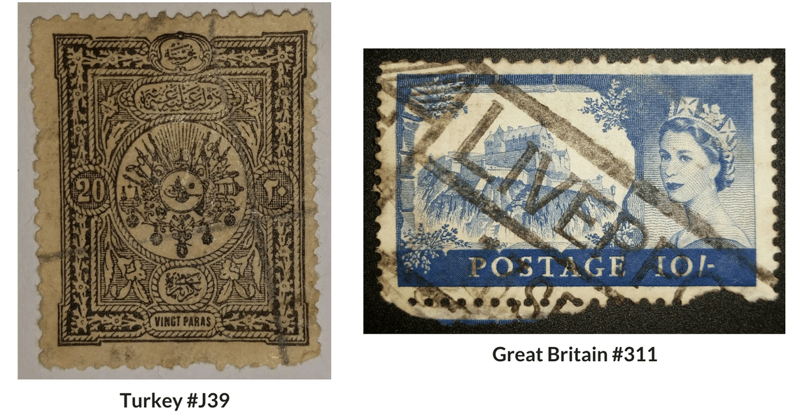 Turkey #J39 & Great Britain #311